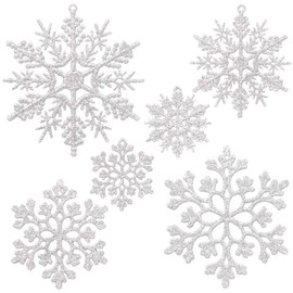 Sea Team Plastic Christmas Glitter Snowflake Ornaments Christmas Tree Decorations, 2, 3, 4 Inches, Set of 36, Silver