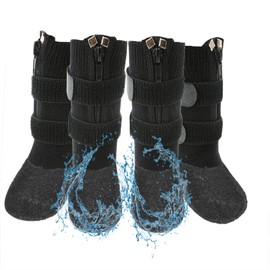 VALFRID Waterproof Grip Dog Shoes,Anti-Slip Dog Socks Boots,Zipper Dogs Booties Paw Protectors for Hardwood Floor,Indoor and Outdoor for Small Medium Large Dogs Black