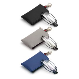 Autojouls Folding Reading Glasses, Key Chain Bag Readers Compact Easy Carry Readers Glasses (3-Pack, Black Gunmetal Blue 2.0 x)