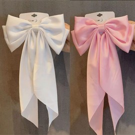 SALOCY Satin Hair Bows, 4 PCS Large Hair Bows Big Ribbon Bows Hair Clip Hair Accessories for Women Girls (Black,White,Light Pink,Light Blue)