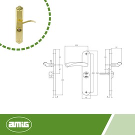 Amig - Left Door Handle ALFA with 46 Crutch in Brass Steel - Key Crank - 242 x 44 mm - Suitable for Doors from 35 to 45 mm - Ergonomic and Elegant Design for interiors