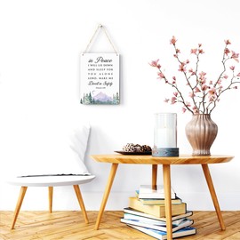 Inspirational Decor In Peace I Will Lie Down and Sleep Psalm 4:8 Christian Gifts Bible Verse Wall Art Scripture Wooden Hanging Sign for Modern Home Office Bathroom Bedroom Decoration 8 x 10 Inches