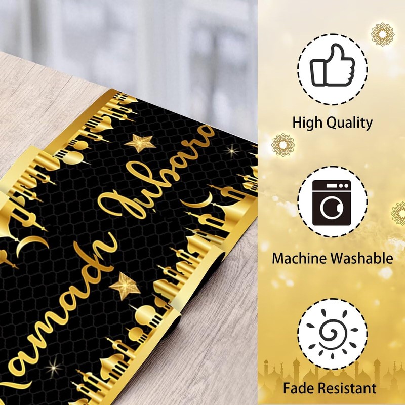 Ramadan Mubarak Table Runner, Ramadan Decorations for Home Table Black