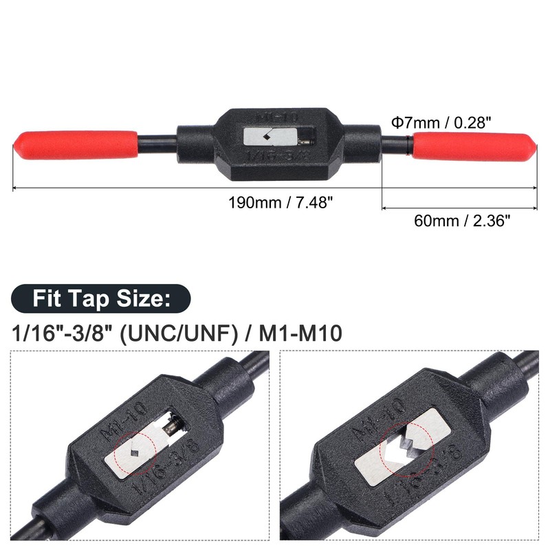 uxcell Adjustable Tap Wrench Handle for 1/16"-3/8" (UNC/UNF) / Metric