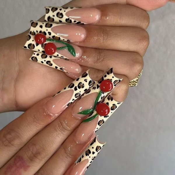 24Pcs Long Fake Nails Square Coffin French Tip Short Press
