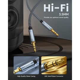 RAVIAD Aux Cable 3.5 mm Jack to Jack Cable 2 m Stereo Audio Cable Nylon Braided for Headphones, Car, Galaxy A/M Series, Redmi Note Series, PC, Tablets, Speakers, MP3 Player