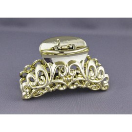 Gold Shiny Hair Clip Plastic 3 5/8" Long Big Barrette Claw Clamp Scroll Cut Out Colored Hair Clips For Women Girls