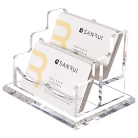 SANRUI Acrylic Business Card Holder for Desk,Name Card Display Holder,Office Clear Business Card Display Stand,2 Tiers 2Slots,Fits About 100 Business Cards