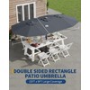 15FT Large Patio Umbrella with Base and Solar Lights, Double-Sided