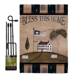 Breeze Decor Welcome Bless This Home Garden Flag Set with Stand Country Living Primitive Farm Western Barn American Rustic Cowboy Rural Ranch House Banner Small Yard Gift Double-Sided, Made in USA
