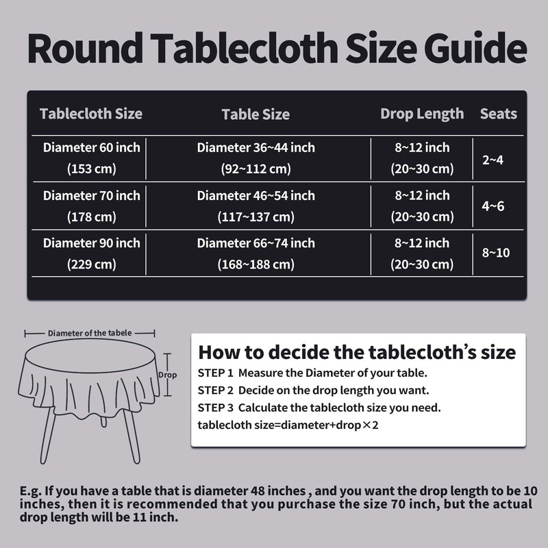RUISIBO Round Table Cloths 60 Inch Black Tablecloth Party Outdoor