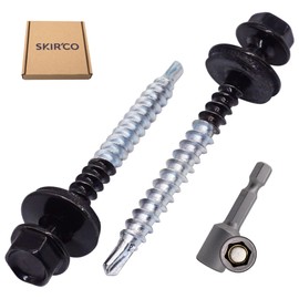 SKIR'CO (20 pcs) Painted Roofing Screws, 4.8 x 50 mm Self-Drilling Screws With EPDM Washers, Hex Head (Jet Black, RAL 9005)