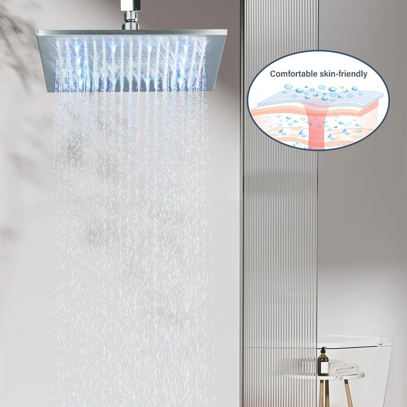 NeierThodore 12" LED Square Rainfall Shower Head Brushed Nickel Top