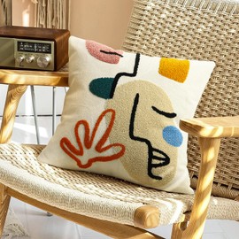 Merrycolor Boho Abstract Pillow Covers Colorful Woman Face Line Cute Pillow Cases Mid Century Aesthetic Modern Boho Pillows Decorative Throw Pillows for Bed Couch Living Room,1PC