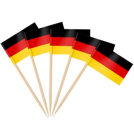 AhfuLife 100 Pcs German Flag Germany Toothpick Flags, Germany Flag Cupcake Toppers for Soccer Party Decoration, Mini German Flag for Oktoberfest Decorations