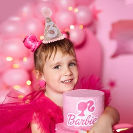 CUBACO birthday hats for kids,Rainbow Birthday Party Decorations for Girls,Glitter Birthday Hat with Pink Pom Topper (3rd)