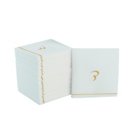 Luxe Party 112 Pack Hebrew Monogram Napkins| Hebrew Letters| Disposable| Premium Airlaid| Linen Feel| Decorative Table Setting| Cocktail Beverage Napkin | DALET | White and Gold