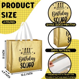 Clysee 10 Pack Reusable Birthday Squad Birthday Queen Gift Bag with Handle Large Tote Bag for Women(Gold, Black)