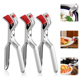 3 pinzas de agarre de acero inoxidable para placa caliente, clip multifuncional antiquemaduras, agarre de silicona antideslizante de aislamiento térmi