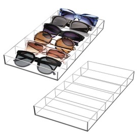 HJZHII 2 Pack Acrylic Sunglasses Organizer, 6 Slot Sunglass Storage Box for Multiple Glasses Clear Eyeglass Case Fashion Eyewear Display Tray for Women Men Home Office Use