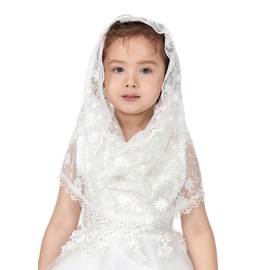 PAMOR Infinity First Communion Veils for Girls Lace Chapel Veil Mantilla Veils Latin Lass Church Veil for Catholic Baptism (White G)