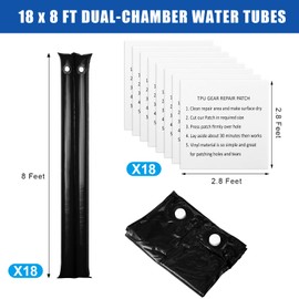 Aoriher 8 Feet Water Bags for Pool Cover Double Water Tube Pool Cover Weights with Transparent TPU Patch Tape Repair Tape for Winter(Black,6 Pcs)
