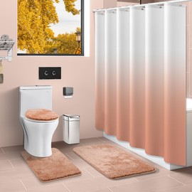 Blush Pink Bathroom Sets with Shower Curtain and Rugs Waterproof Shower Curtain Sets 1 Piece and Soft Bathroom Rugs Sets 3 Piece for Luxury Bathroom Decor Set