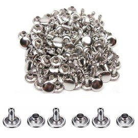 200 Pcs Leather Rivets, Silver Metal Double Cap Rivets Snaps Studs for Clothes Shoes Handbag Belts Crafting Repairs, 8mm x 10mm