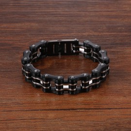 Cupimatch Men's Biker Motorcycle Chain Bracelet Stainless Steel 13 mm Wide Chain High Gloss Polished Rock Bangle Silver, Stainless Steel, black/silver