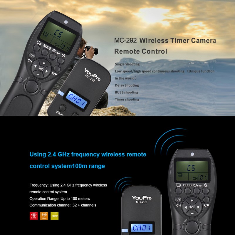YouPro MC-292 S2 2.4G Wireless Remote Control LCD Timer Shutter