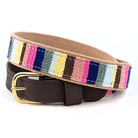 A Tail We Could Wag Cotton & Leather Belt - Handmade Guatemalan Cotton Weave with Colorful Patterns & Solid Brass Buckle | At the Beach | Bahama, 44"