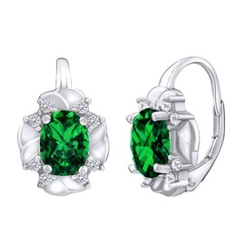 SILVEGO Women's Earrings 925 Sterling Silver with Synthetic Emerald, Silver