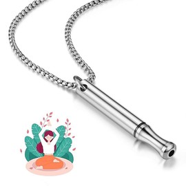 Breathing Necklace, Anxiety Necklace, Portable Stainless Steel Whistle Necklaces, Mindful Breathing Meditation Necklaces, Anxiety Gift for Women Men (Silver)