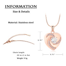 constantlife Heart Crystal Pendant Urn Necklace for Women Memorial Cremation Jewelry to Hold Human/Pet Ashes of loved one Stainless Steel Keepsake with Funnel Filler (Rose Gold)