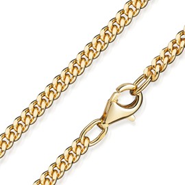 MATERIA K70 3 mm Unisex 925 Sterling Silver Gold Plated Curb Chain Necklace with Diamond Coating, 40 - 80 cm, with Box, Gold-Plated Silver