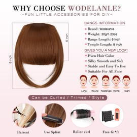 Wodelanle Clip in Bangs,Natural Fake Bangs Hair ClipLight Auburn French Bangs Fringe with Temples Hairpieces for Women Clip on Bangs Hair Extenisons Curved Bangs for Daily Wear