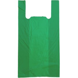 100 Pack Green Recycled Vest Carrier Bags—100% Recycled Heavy Duty 11" x 17" x 21" Carry Bag for Apparel Shopping Gift Boutique Groceries & Shopping 28 micron