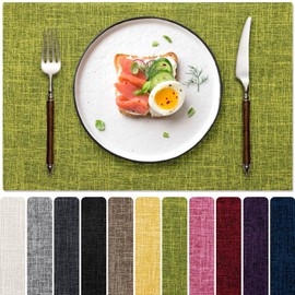 Blue Forest Placemats Set of 4, Dual-Layered Thickened Faux Linen Cloth Place Mats Heat Resistant Machine Washable Wrinkle Free Table Mats Indoor/Outdoor (Lime Green)