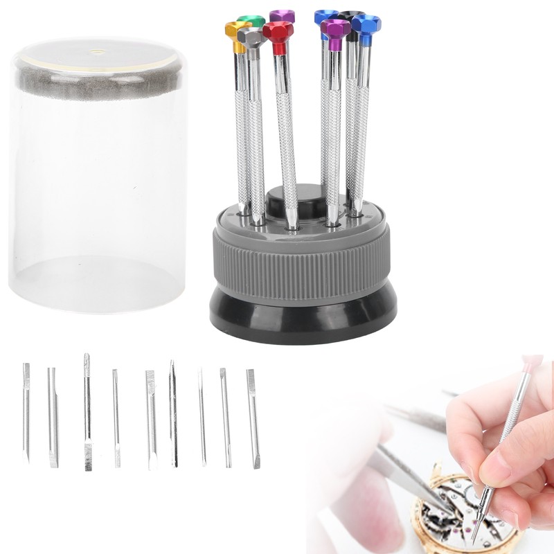 9pcs Screwdriver Set Flathead CrossHead Screwdrivers Kit with Rotating Base