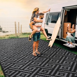 GENIMO GENIMO Outdoor Rug for Patio Clearance,9'x18' Waterproof Mat,Reversible Plastic Camping Rugs,Rv,Porch,Deck,Camper,Balcony,Backyard,Black & Gray