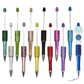 Maydahui 12PCS Diamond Beadable Ballpoint Pens Retractable Bling Bead Pen Plastic DIY Gem Pens Cool Shaft Beaded Pen for DIY Making School Party (Beads Not Included)
