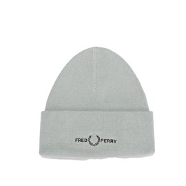Fred Perry Mens Womens Unisex C4114 Classic Cotton Blend Graphic Beanie hat Featuring The Logo in Silver Blue - One Size