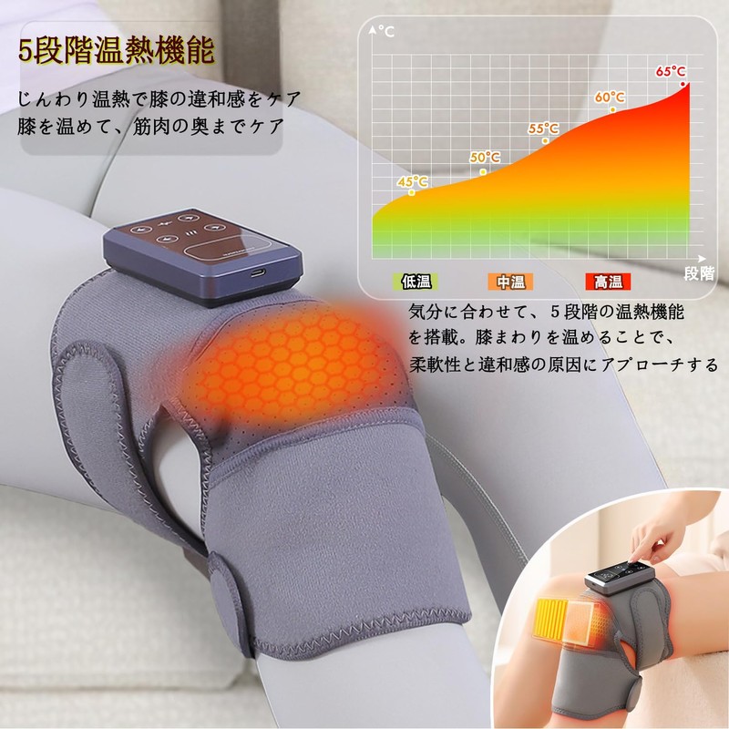 バッテリー式 膝 肩 肘用温熱 膝サポーター 膝ケア 赤色光led ひざケアー ヒーター搭載 ふくらはぎ