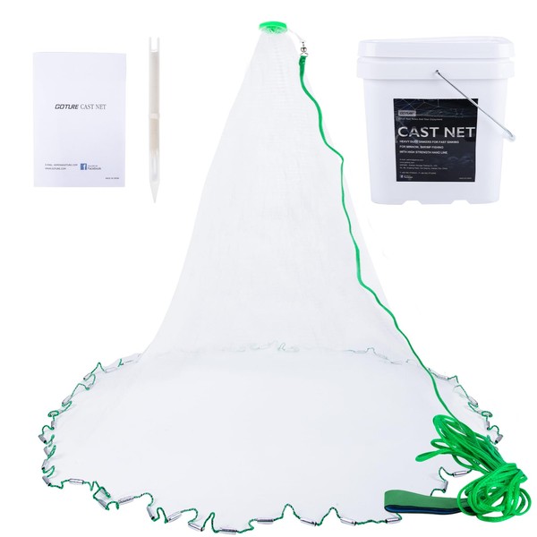 Goture American Fishing Cast Net Saltwater Freshwater, 3/8inch 1/4in Mesh
