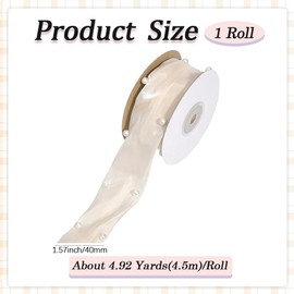 CABODYALS About 5 Yards Champagne Pearl Transparent Ribbon White Bridal Sheer Pearls Beaded Fishtail Chiffon Organza Trim Ribbons for Gift Wrapping Wedding Invitations Bouquets Christmas Decor Supply