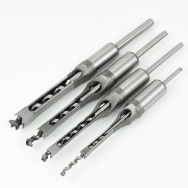 BIGP 4 Pieces Square Hole Drill Bit Square Mortising Drill Bit Square Drill Bit for Square Holes Wood Square Drill Wood Hole Saw with Twist Drill Bit (1/4", 5/16", 3/8", 1/2")