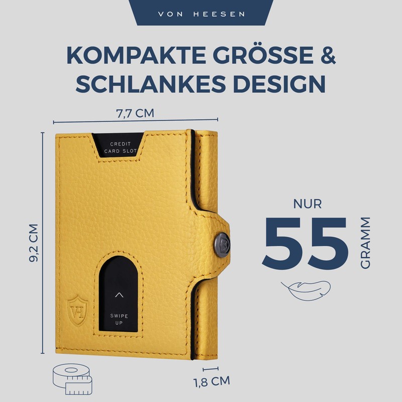 VON HEESEN Slim Wallet with RFID Protection, for Men and
