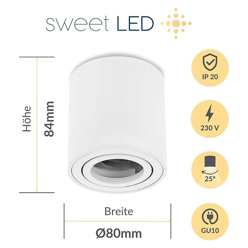 Sweet Led Set of 2 GU10 Round Square Surface-Mounted Spotlights