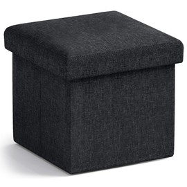 Ornavo Home Small Storage Ottoman Foldable Collapsible Cube Square Linen Ottoman Foot Rest Stool Seat, for Living Room, Bedroom, Home Office, Dorm - 12 x 12 x 12, Black