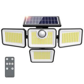 omibee 4500LM Solar Lights Outdoor, 4 Adjustable Heads Motion Sensor Lights, 3 Modes, 6500K, IP65 Waterproof Solar Security Wall Lights, Remote Control Flood Lights, Garden, Outside, Backyard, 1 Pack